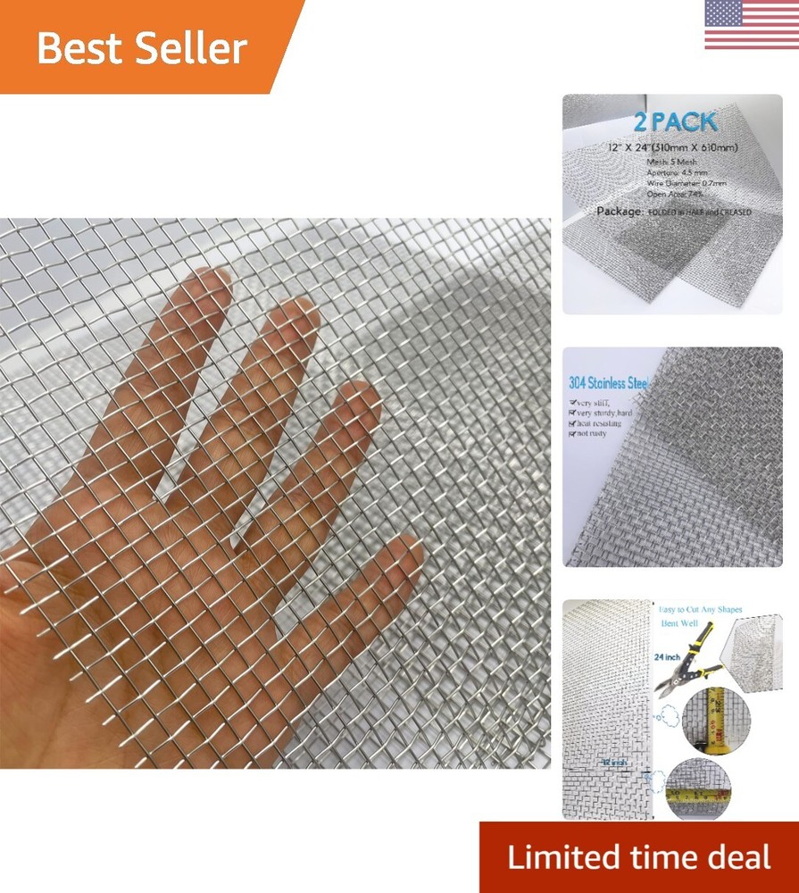 2PACK 304 Pretty Sturdy 12” X 24”310mm X 610mm, 5 Mesh Wire Mesh Screen, Stai...