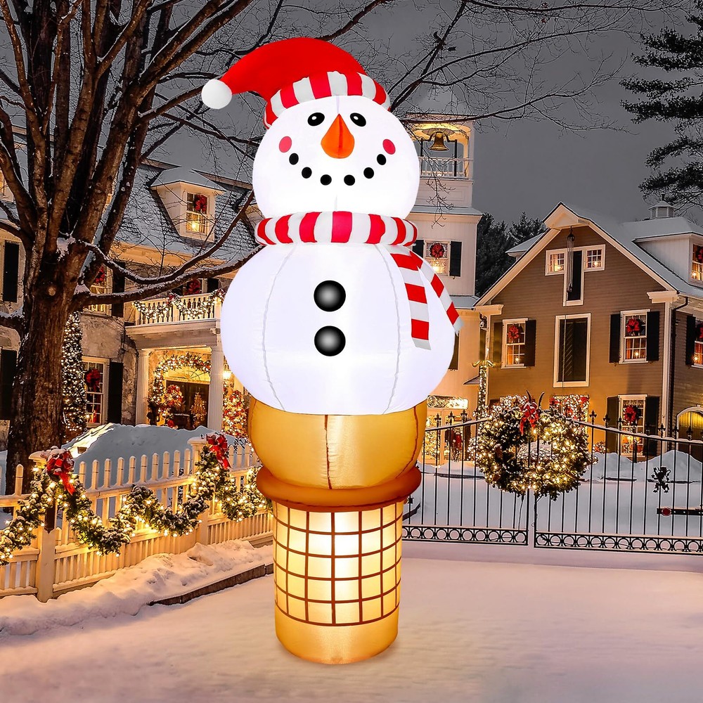 Raymall 6FT Christmas Inflatables Snowman Ice Cream Outdoor Decoration, Chris...