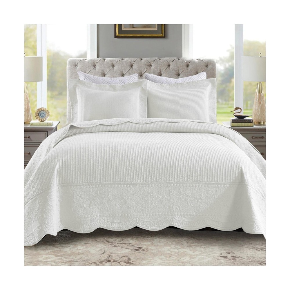 MarCielo 3-Piece 100% Cotton Oversized Bedspread Lightweight Quilt Coverlet E...