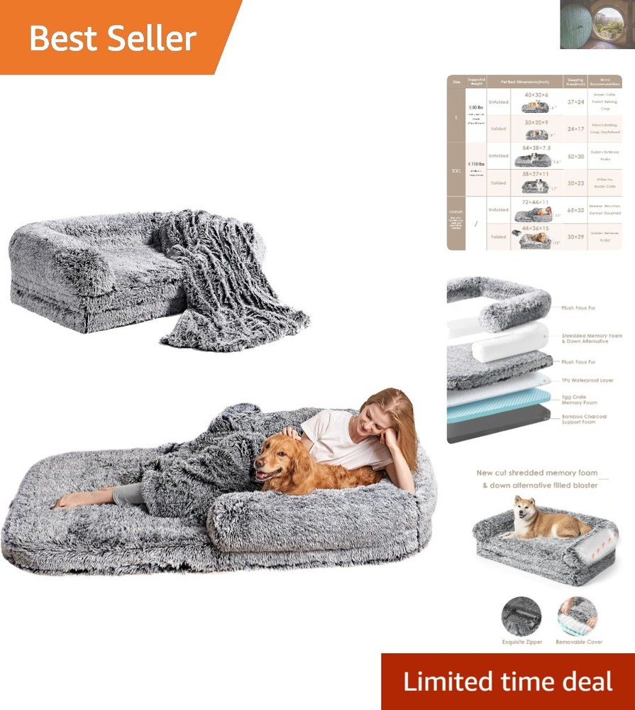 Orthopedic Memory Foam Dog Bed Spacious Foldable Easy Clean Black