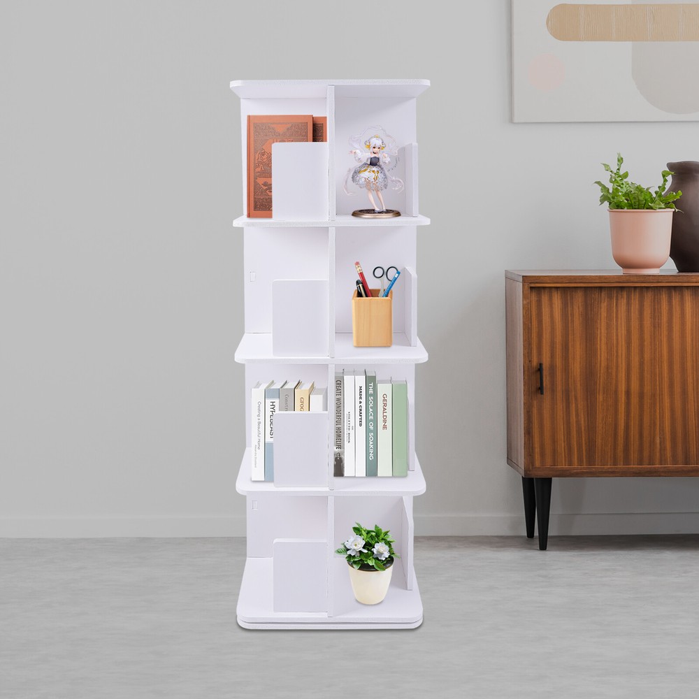 4-Tier Rotating Bookcase Shelf Freestanding 360° Display Storage Rack