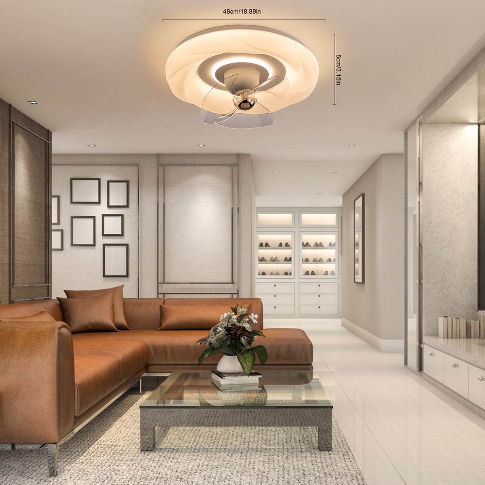 18.89 Inch Round LED Ceiling Fan Light with Remote Chandelier for Living Room