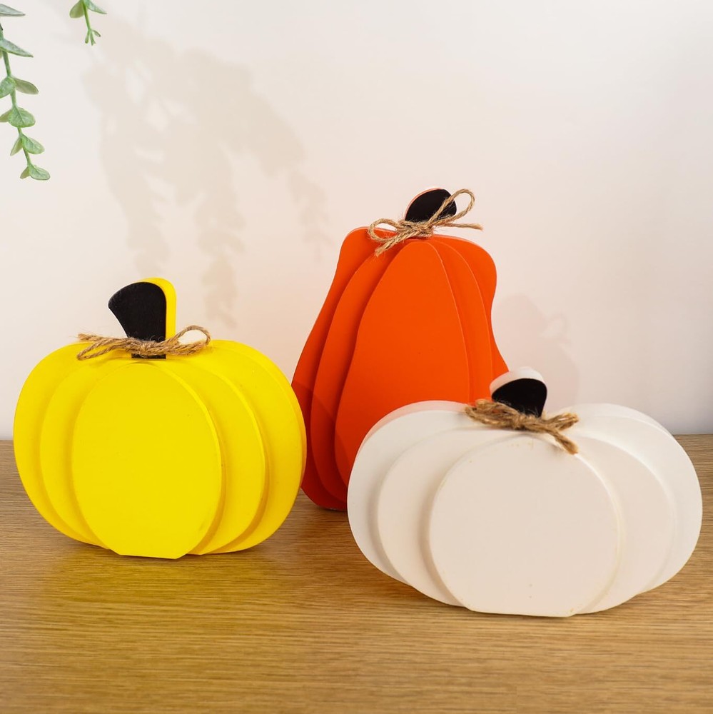 Wooden Pumpkins Thanksgiving Decorations,Pumpkin Signs,Tabletop Fall Autumn D...