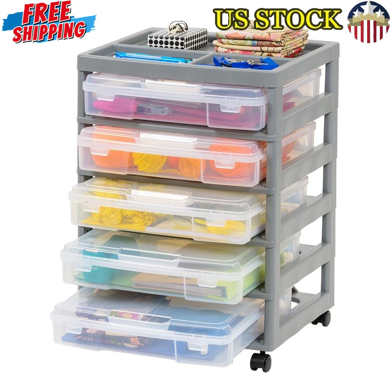 5-Case Craft Storage Cart Organizer Top W/ Wheels Scrapbooking Supplies New
