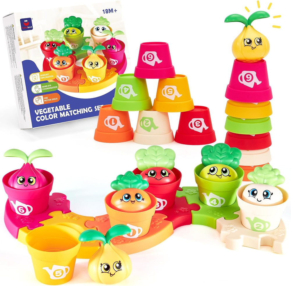 Hahaland Montessori Learning Toys for 1 Year Olds - Color Sorting Puzzle & Garden Play Set