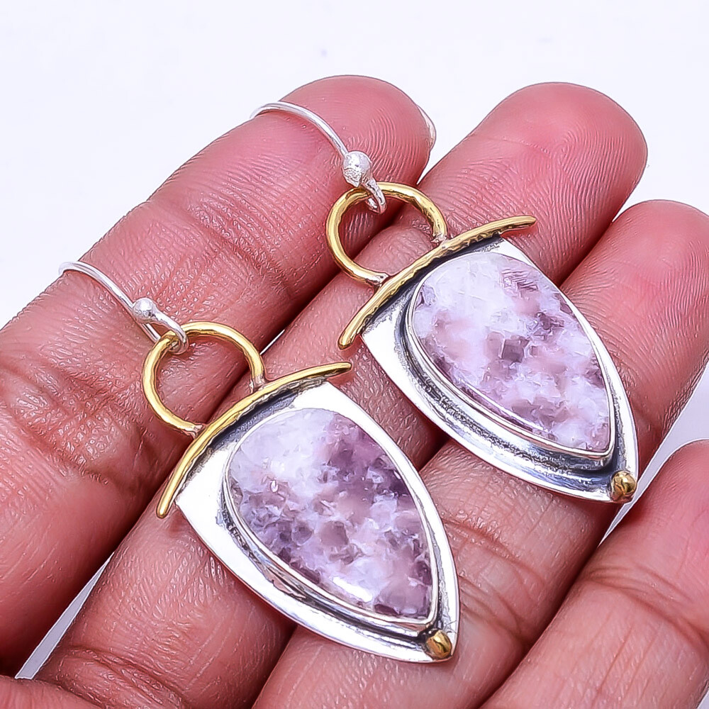 Lepidolite -San Diego 925 Sterling Silver Two Tone Earring 2.11