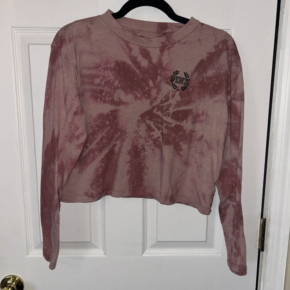 Victoria's Secret PINK Cropped  T-Shirt Women Sz S Oversized Tie Dye pinks