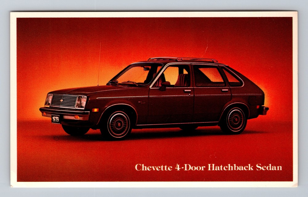Vintage Car Postcard Chevette 4-Door Hatchback Sedan Old View PC