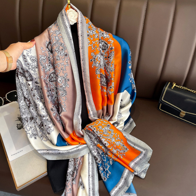 Elegant Chiffon Silk Long Scarf Shawl Wrap in Color Block Design 70x35 Inches