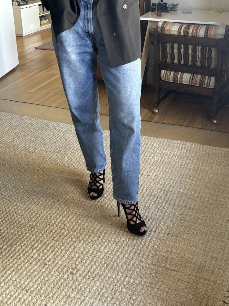 Prada Black Suede Strappy Stiletto Heels Size 40