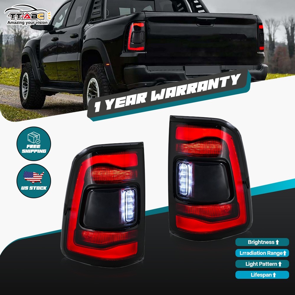 Black LED Tail Lights For 2019-2024 Dodge Ram 1500 2500 3500 Animation Rear Lamp