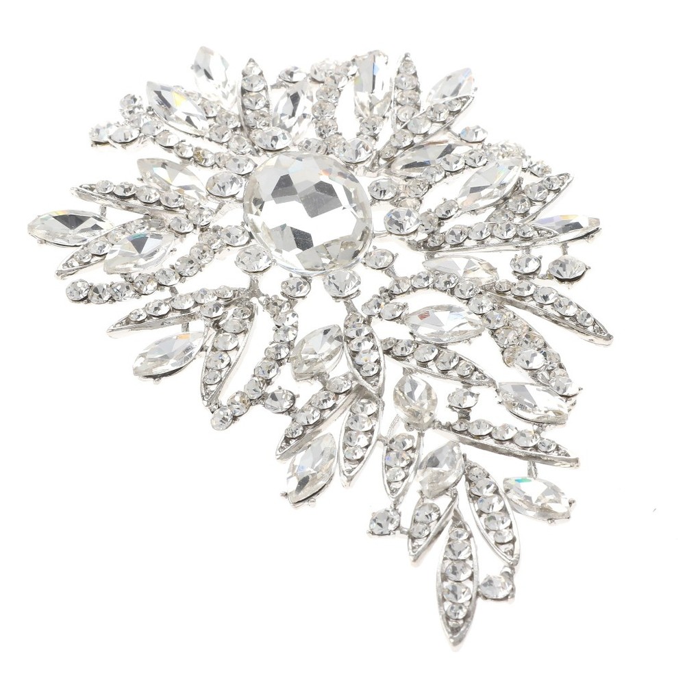 Silver Tone Alloy Metal Extra Large Crystal Flower Brooch P1573-SCL