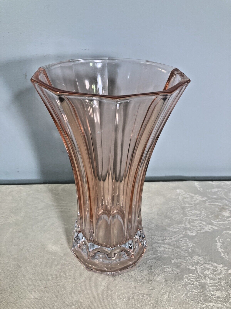 Peach Vintage Glass Flower Vase Heavy 7 3/4