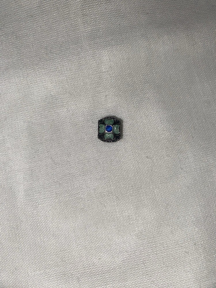 Pandora Sterling Silver Blue Green Enamel Daisy Flower Charm Bead