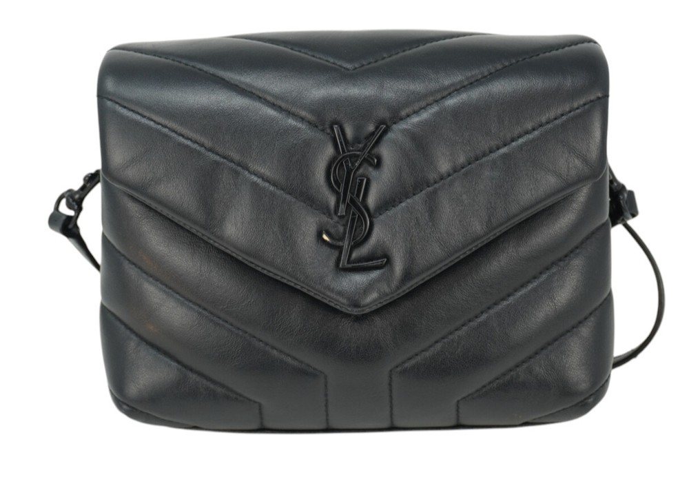 Saint Laurent Loulou Toy Chevron Quilted Leather Bag in Black