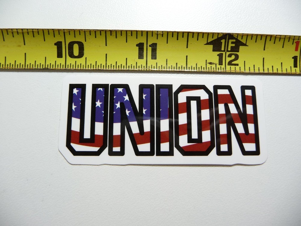 UNION LETTERS US USA UNITED STATES FLAG DECAL STICKER WORK JOB BLUE COLLAR