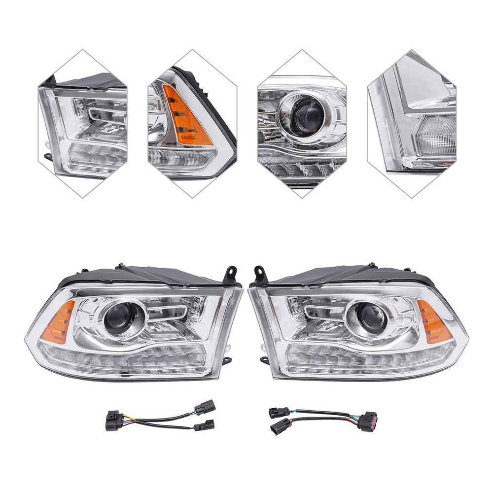 For 2013-2018 Dodge Ram 1500 2500 3500 Chrome LED DRL Projector Headlights LH+RH