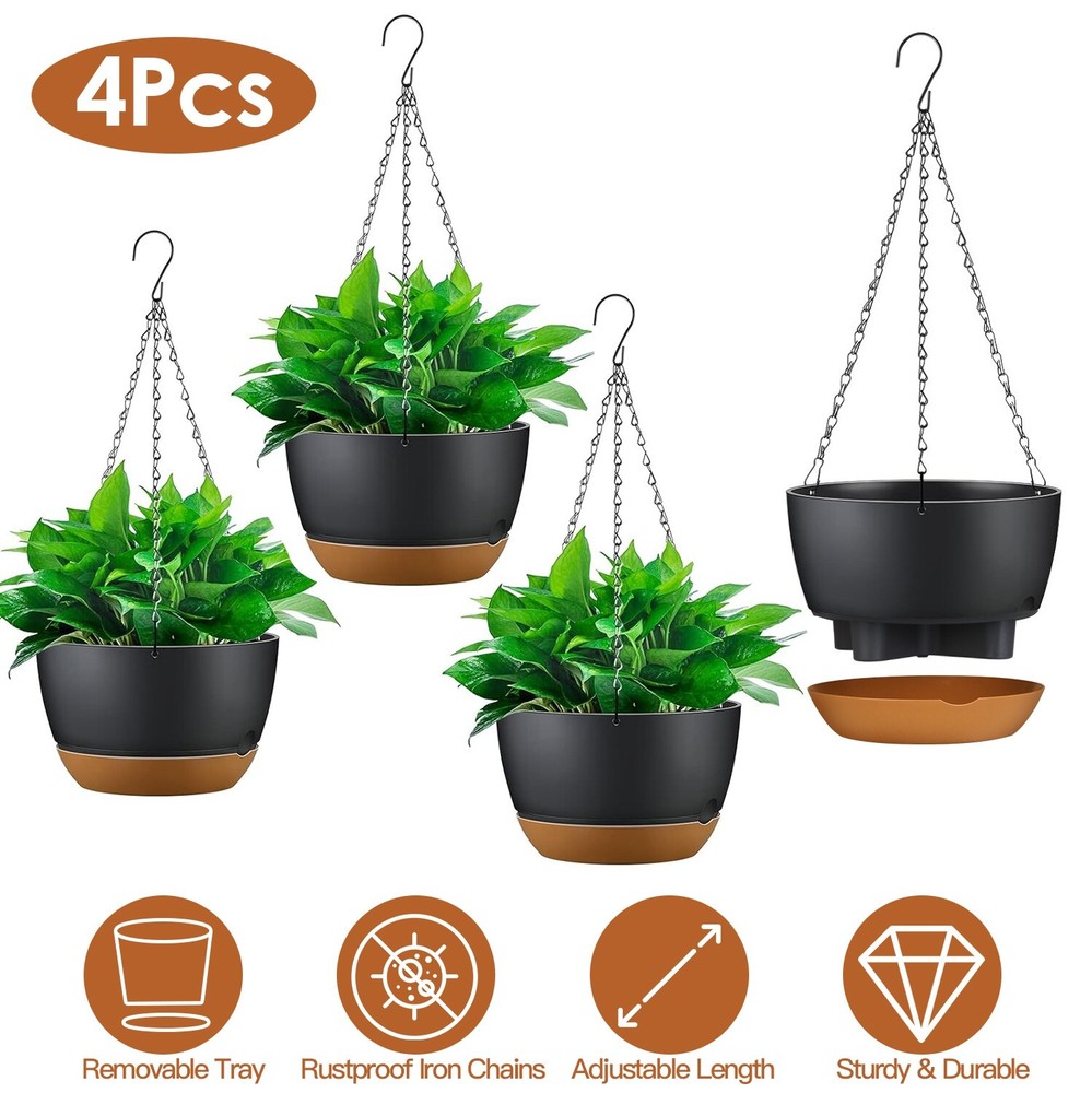 4pcs Hanging Planter Pots Self-Watering round Hanging Basket & Drainage Holes