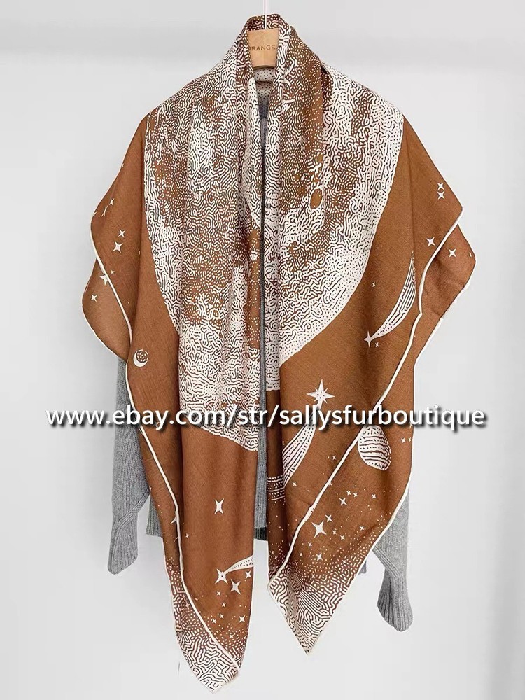 Sallys 70% Cashmere 30% Silk Wrap Scarf Moon Print Double Face Square Shawl 53