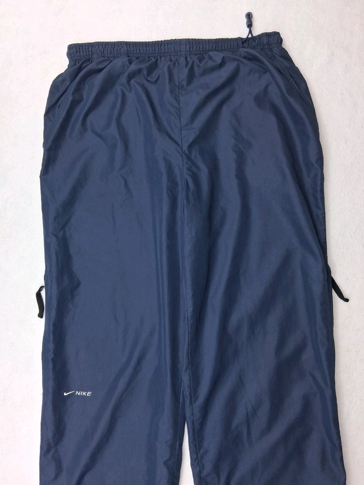 Vintage Y2K Nike Windbreaker Lined Track Pants Baggy Navy Blue Large Spellout