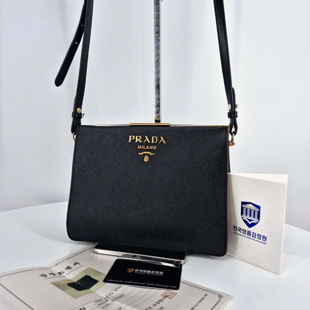 Prada Saffiano Black Crossbody Bag Light Frame Style 1BK046