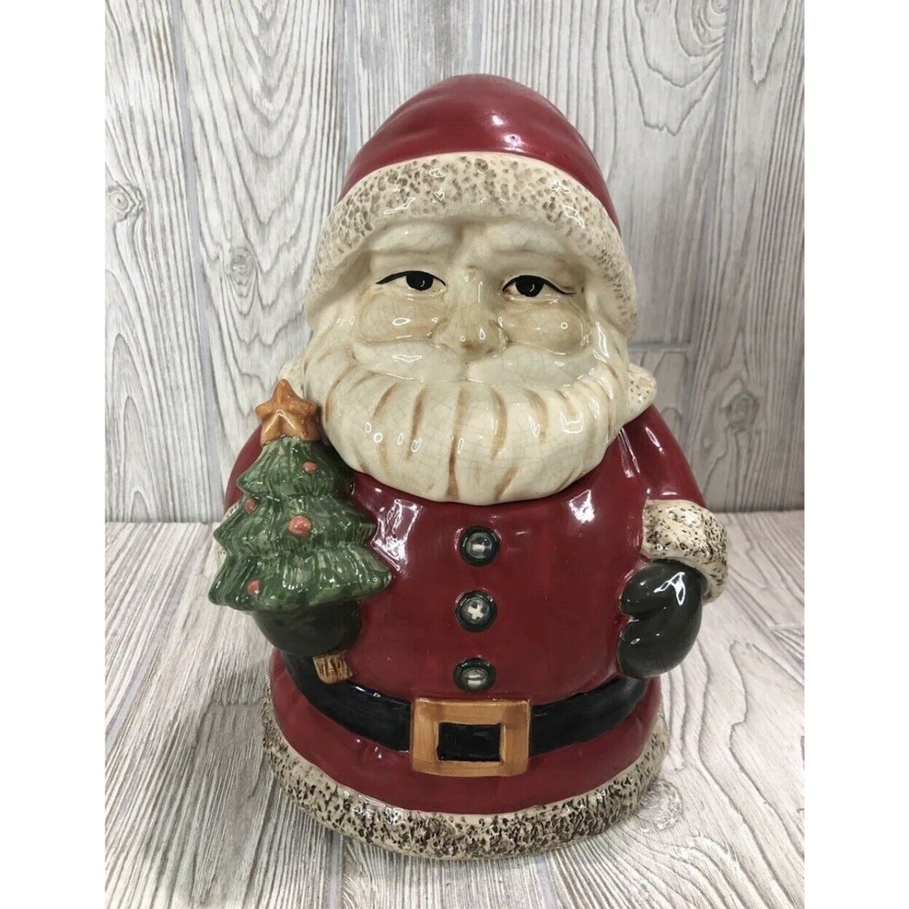 Santa Claus Ceramic Cookie Jar Hand-painted #13334 Russ Berrie Christmas