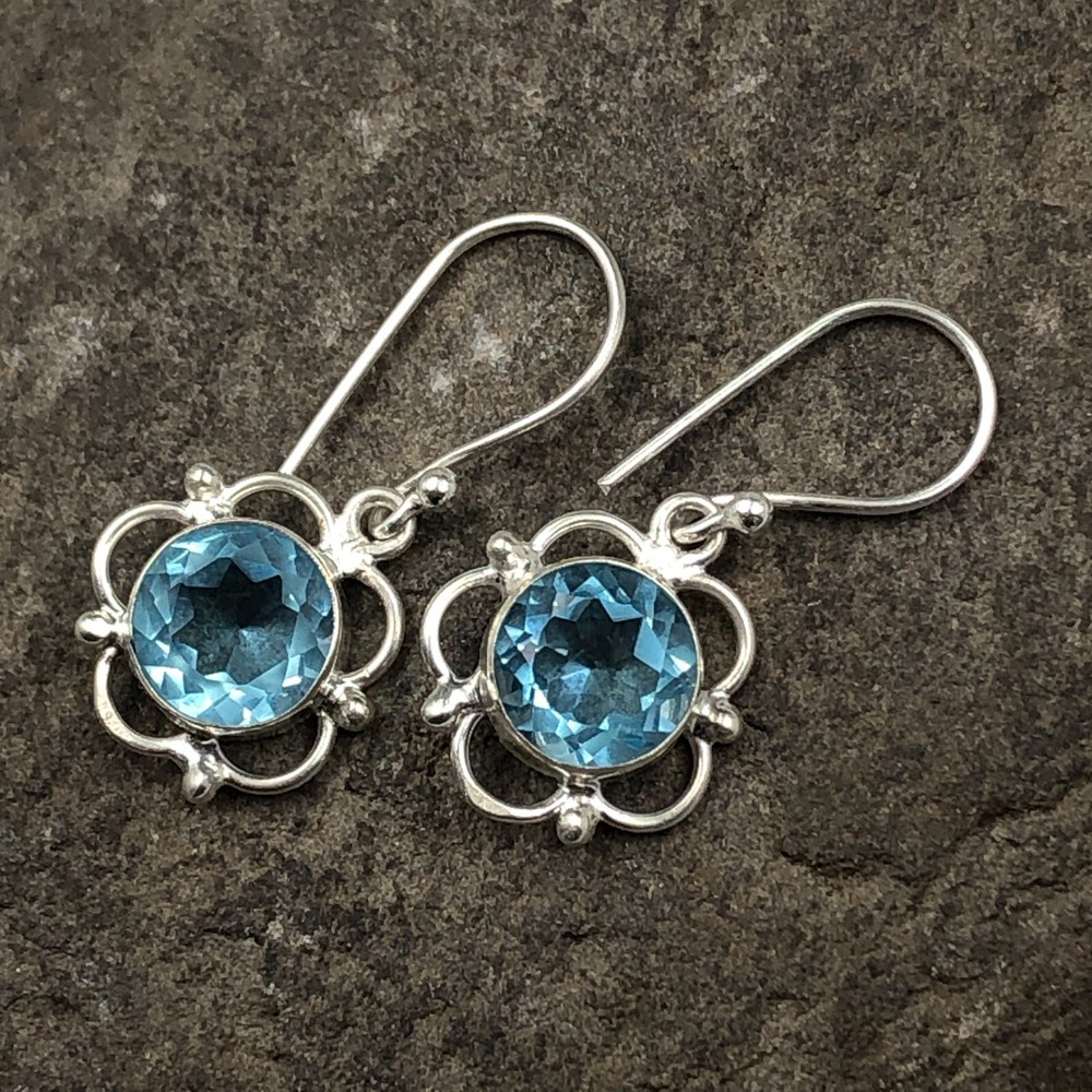 Anniversary Gift For Her Natural Sky Blue Topaz Drop/Dangle Earrings 925 Silver