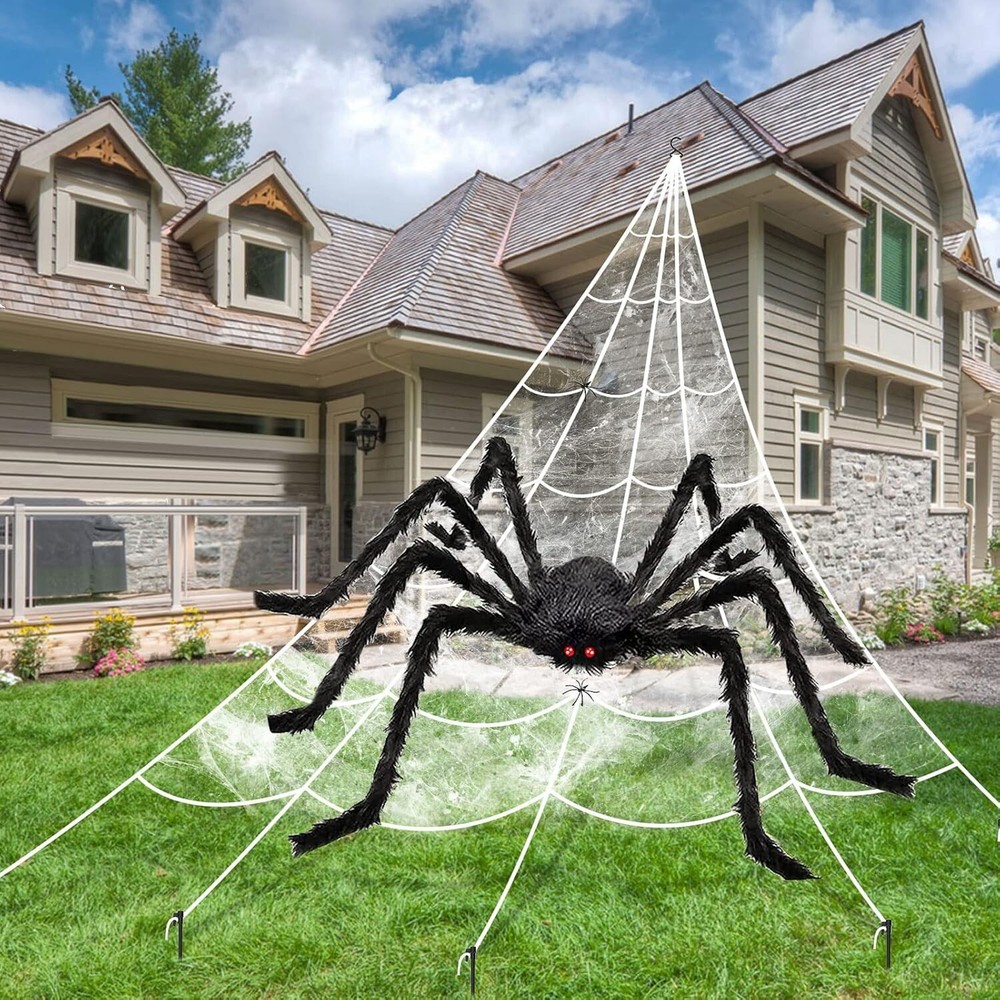 50in Giant Spider with 200in Triangular Spider Web Halloween Decorations