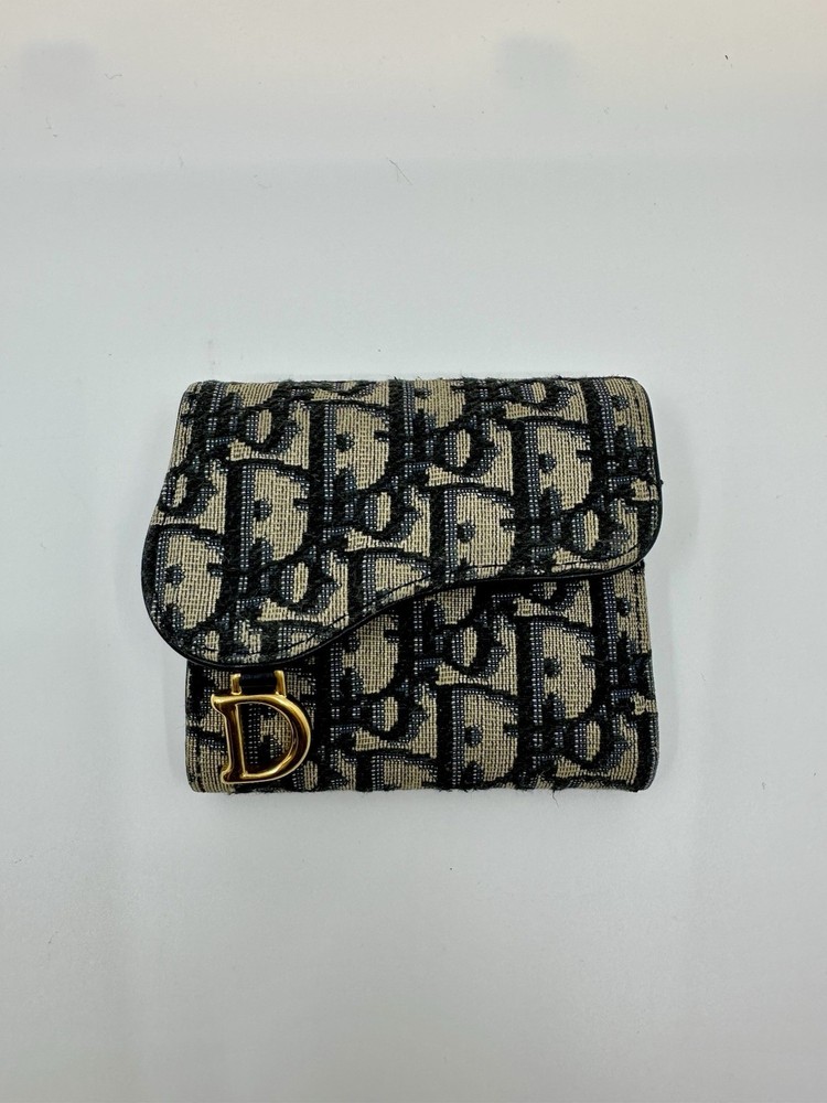Dior Saddle Lotus Wallet in Blue Dior Oblique Jacquard