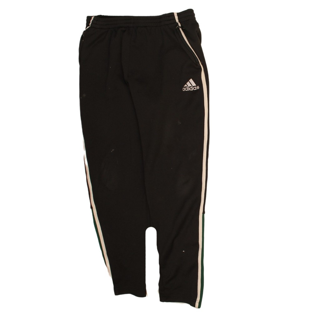 Adidas Mens Track Pants Black Striped Elastic Waist Zip Ankle Logo Pockets L