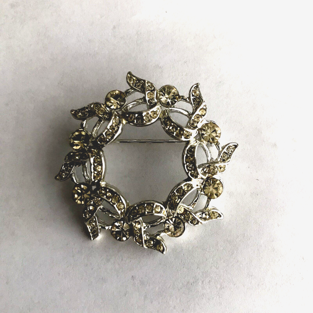 Vintage-Silver Tone & Clear Rhinestone 1.5