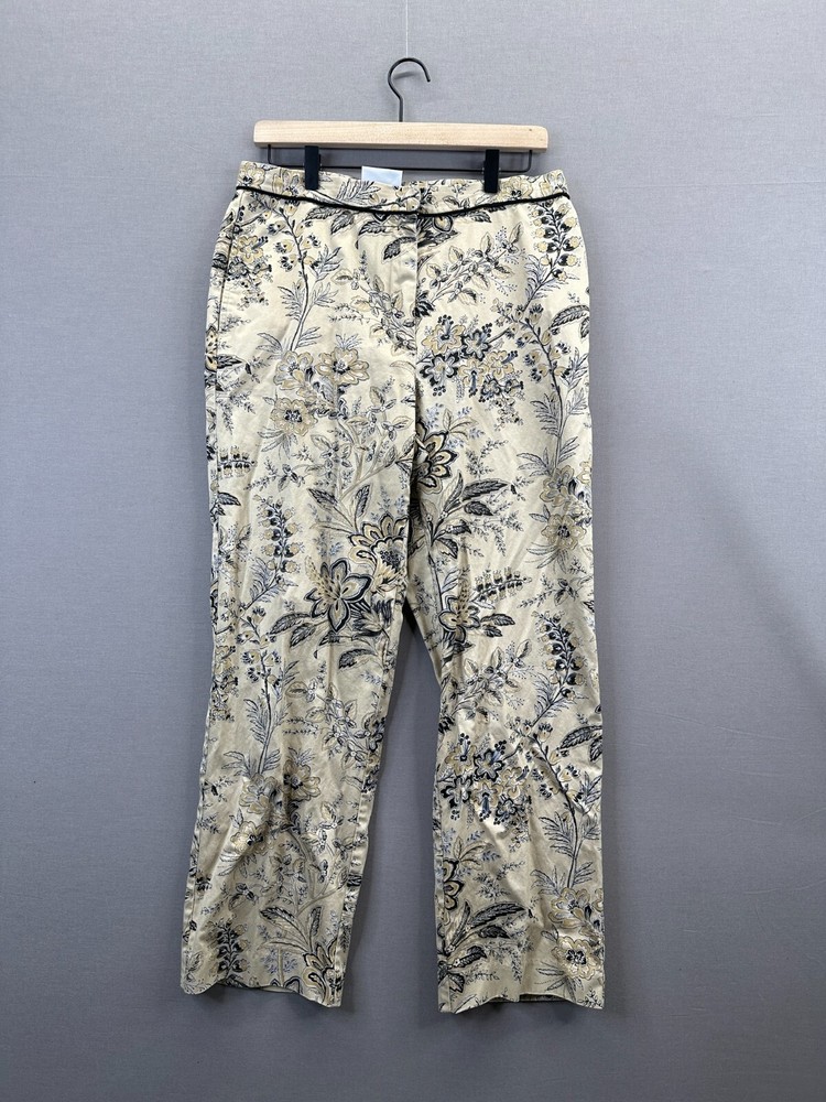Liz Claiborne Womens Floral Beige Chino Pants Anissa Pockets Size 14P
