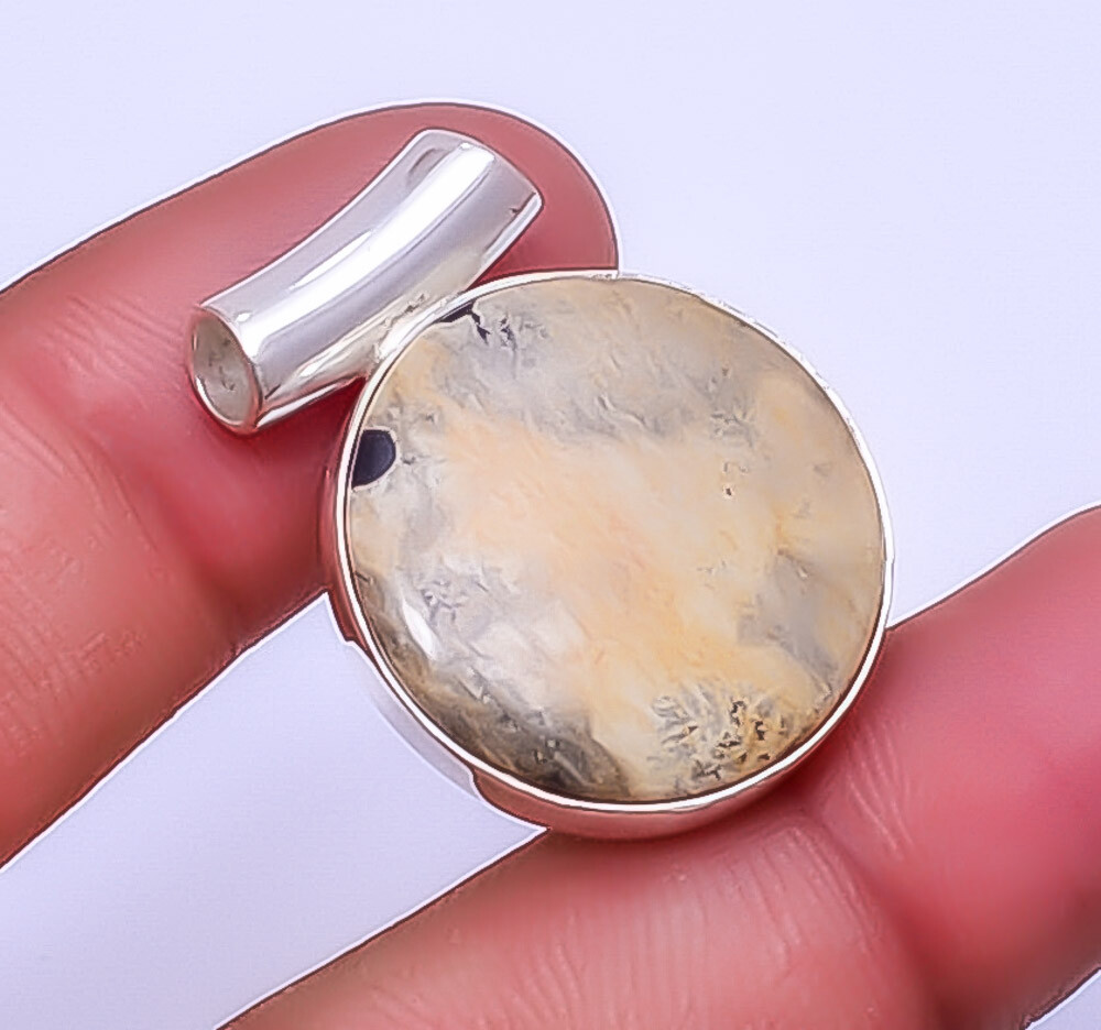 Honey Dendritic Opal - Mexico Gemstone 925 Sterling Silver Pendant 1.17