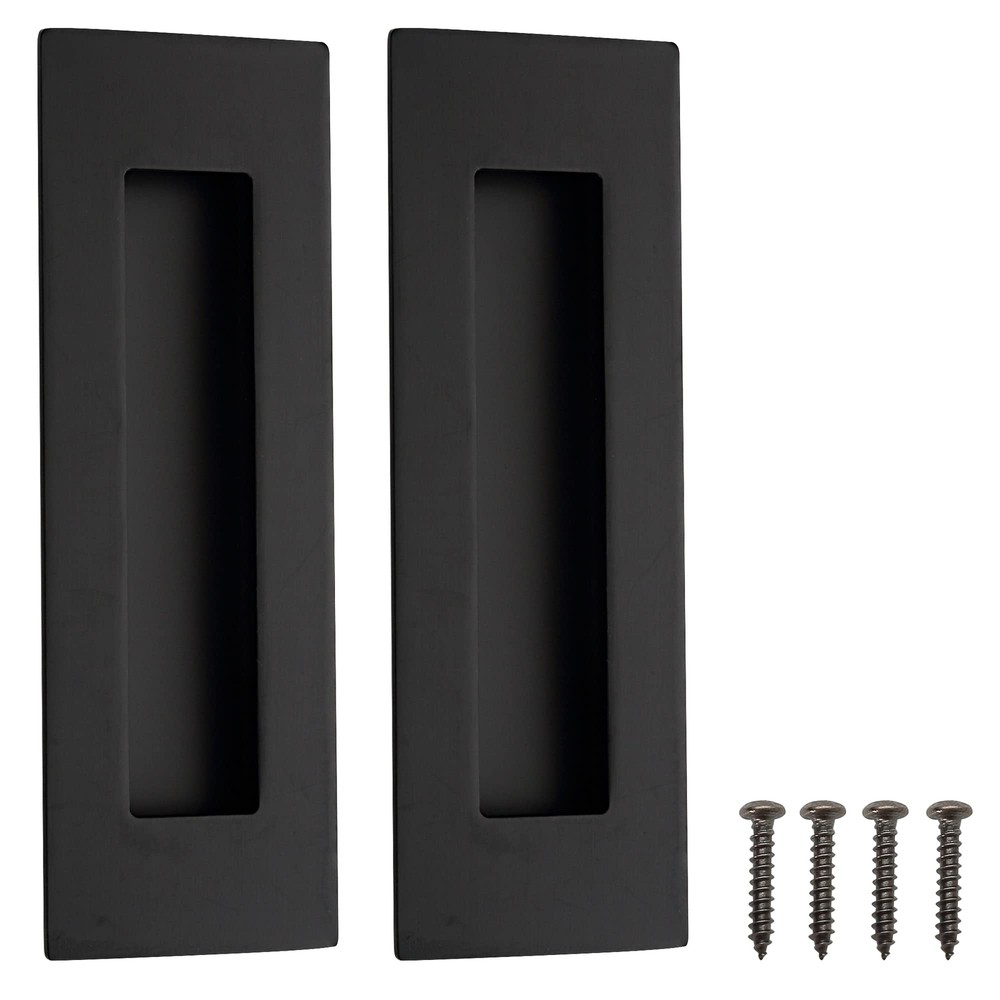 Matte Black Stainless Steel 6-Inch Pocket Door Flush Pull Handles 2-Pack