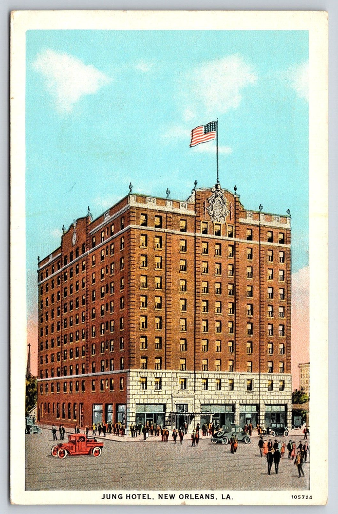 Original Old Vintage Antique Postcard Jung Hotel Cars New Orleans Louisiana USA