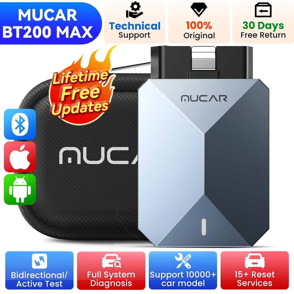 MUCAR BT200 MAX OBD2 Scanner All System Diagnostic Tool 15 Reset IMMO Oil Reset