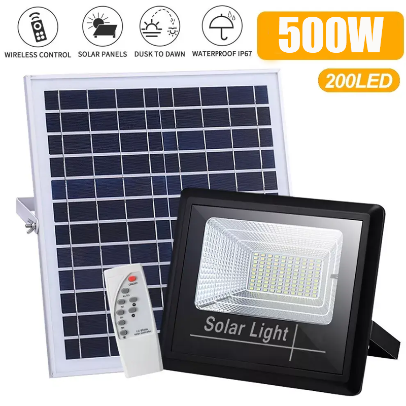 500W LED Solar Floodlight Panel Street Lights Outdoor Waterproof Remote Control