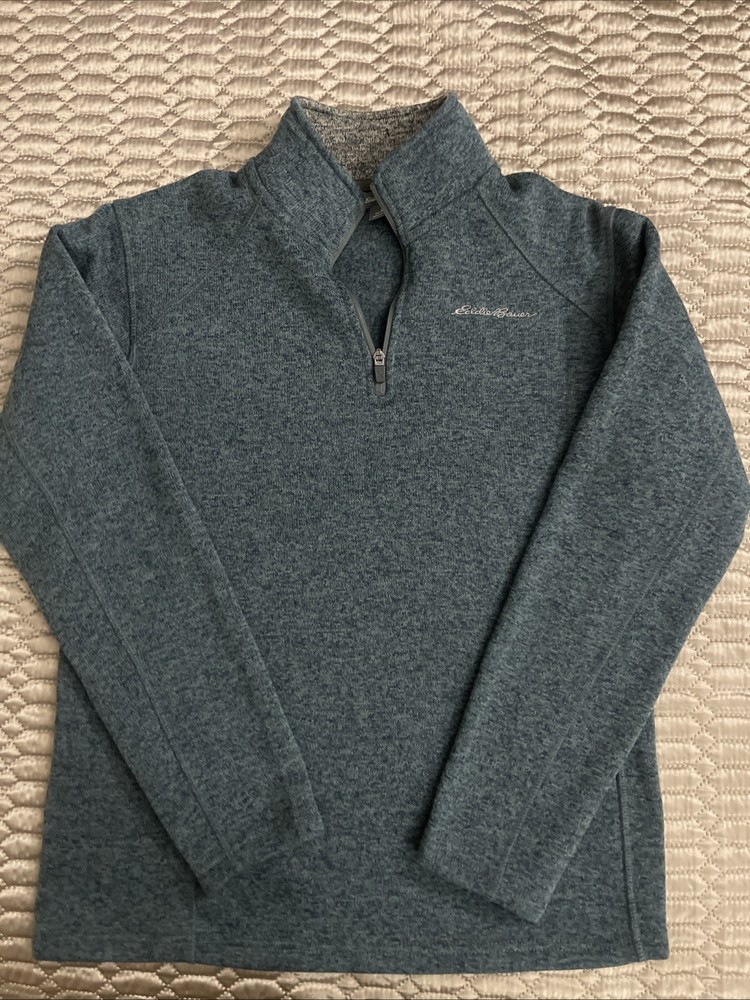 Eddie Bauer Mens Quarter Zip Fleece Pullover M Forest Green Heather EUC NICE!
