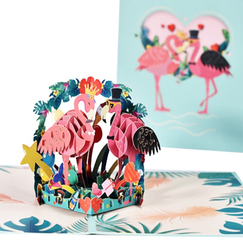 3D for Up Flamingo Greeting Card Vlanetines Day Cards with with Envelope Wed