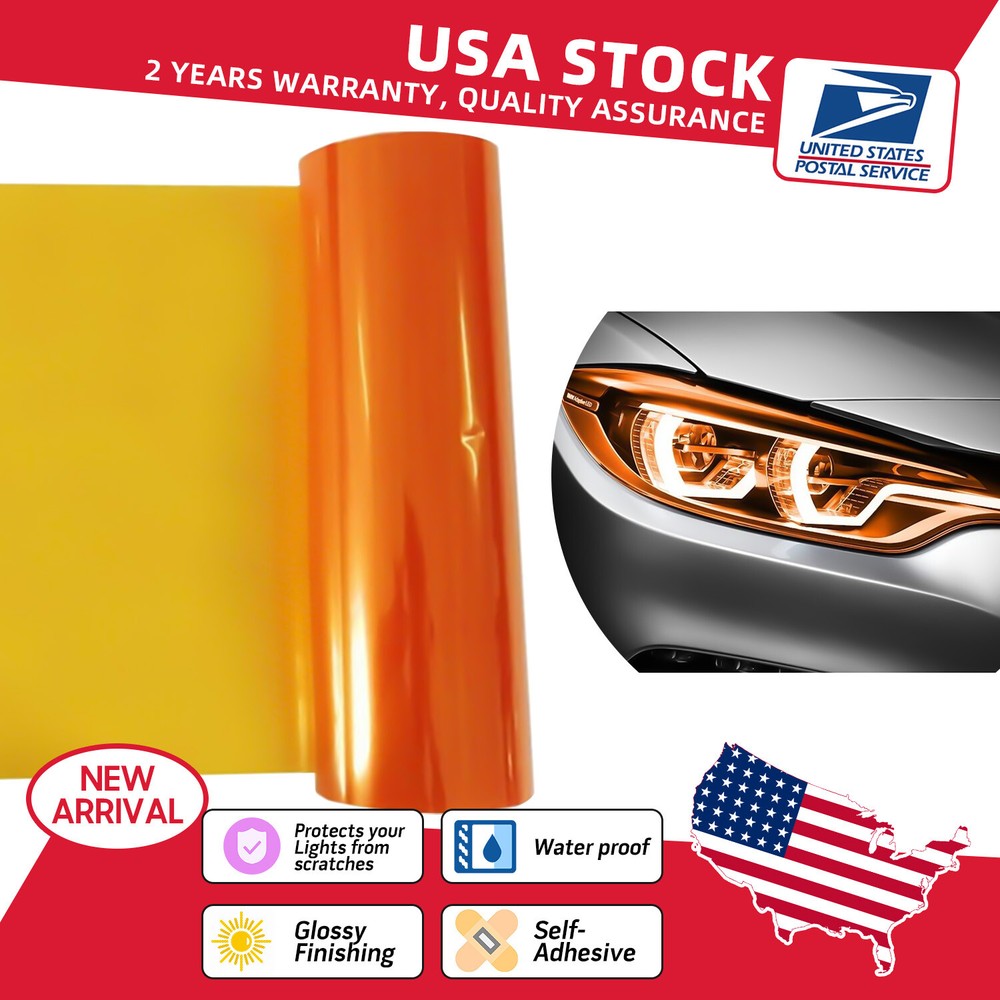 Gloss Amber Orange Headlight Taillight Fog Light Tint Vinyl Wrap Film