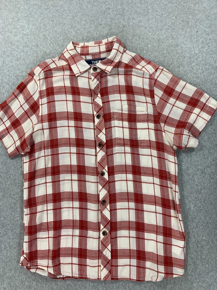 The North Face Men's Small Red Cotton Short Sleeve Button Down Shirt