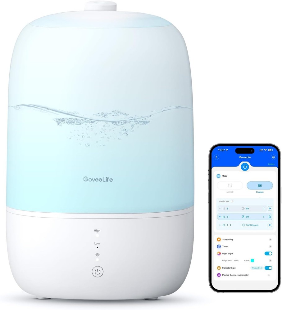 GoveeLife Smart Humidifiers for Bedroom, 3L Top Fill Cool Mist White