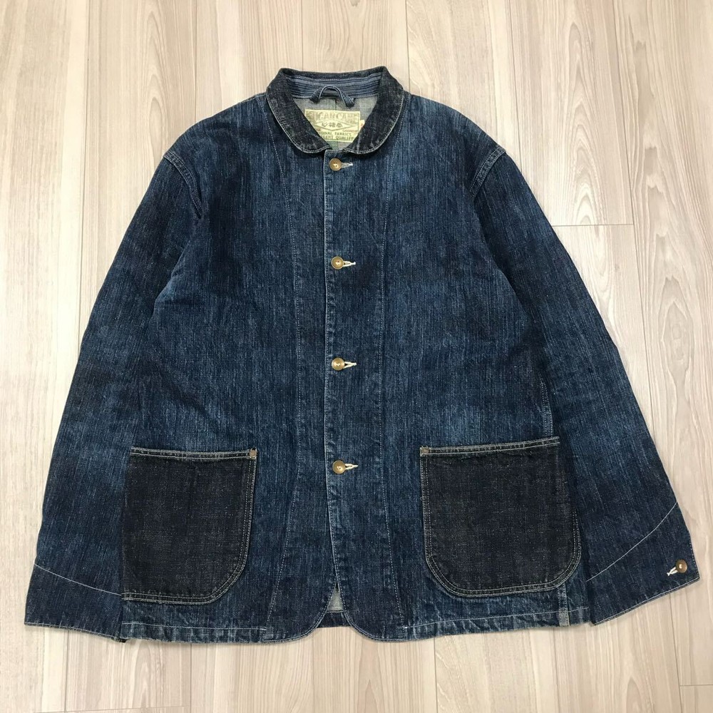 SUGAR CANE Blue Denim Work Jacket Coverall Coat Size 40 Vintage Workwear