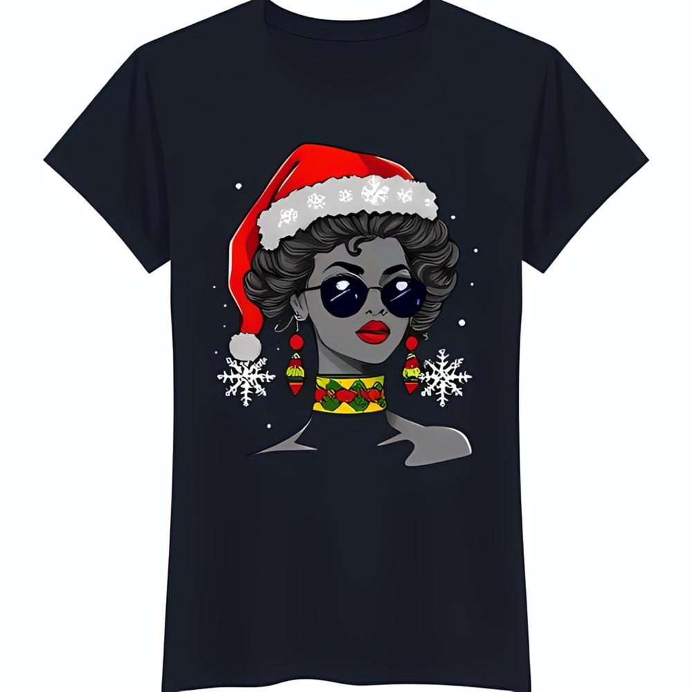 Stylish Blue T-Shirt featuring in Red Santa Hat & Sunglasses with C