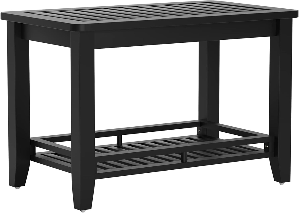 Bamboo Shower Bench Seat with Storage Shelf Shower Stool Chair for Shaving Legs