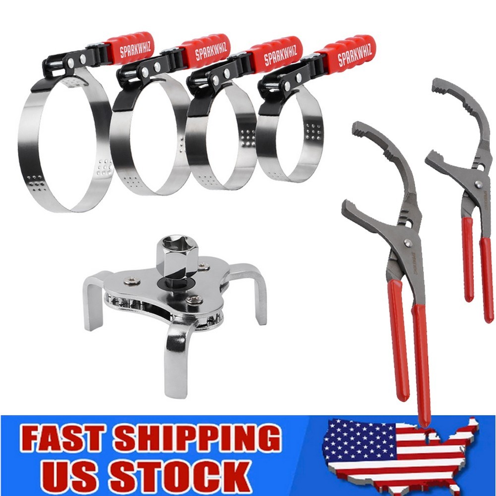 7xAdjustable Standard Oil Filter Swivel Wrench Set w/Oil Filter Plier Heavy Duty