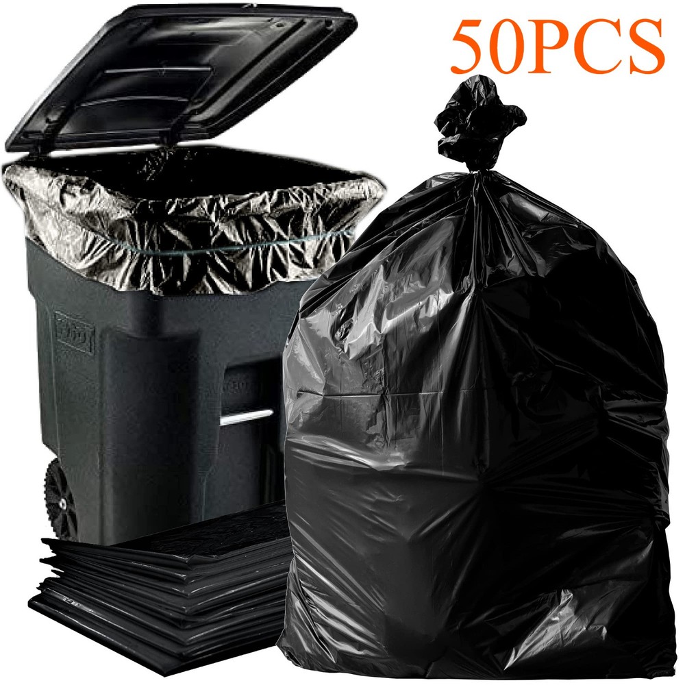50 Gallon Black Garbage Bags 1.9MIL Thick Heavy Duty Trash Bags for Kitchen