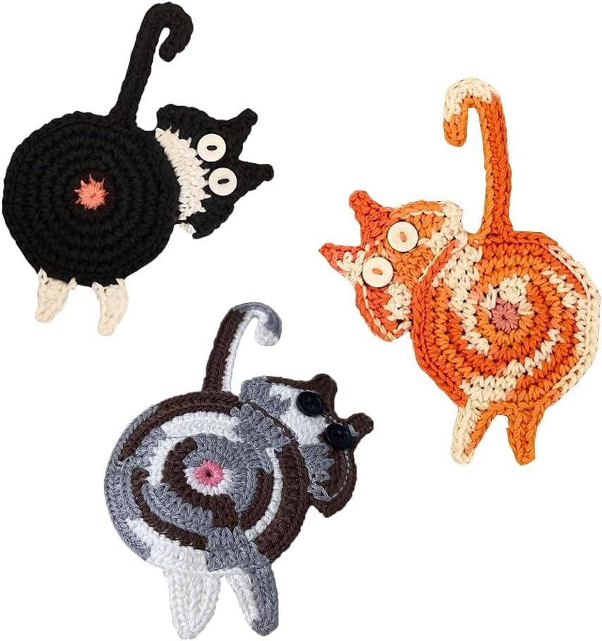 Posavasos | Regalos para gatos para amantes, tejido divertido gris creativo