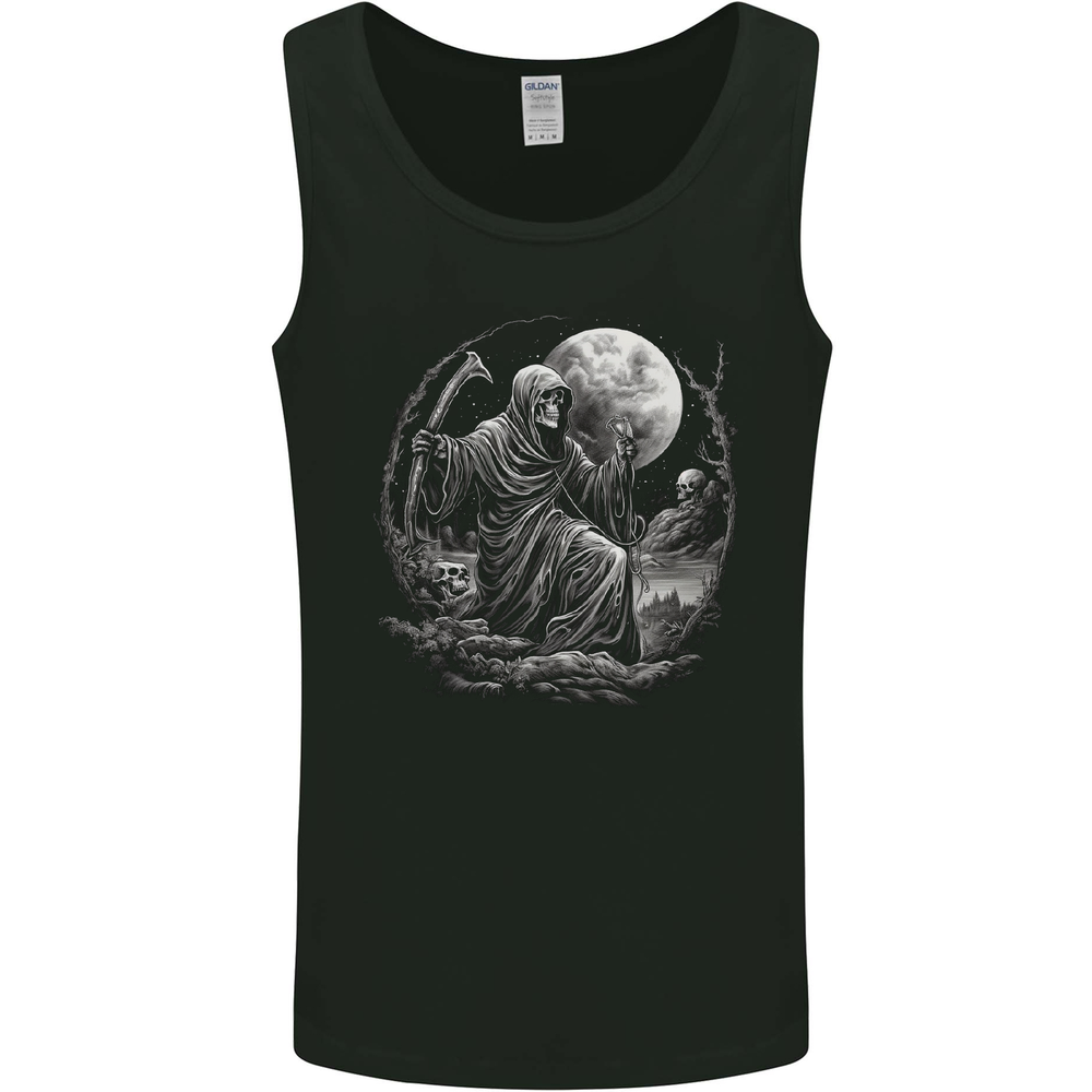 Grim Reaper With a Full Moon and Skulls Mens Vest Tank Top