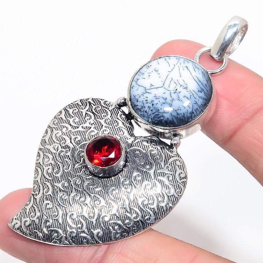 Cyber Monday Deal Sterling Silver dendrite opal Gemstone Garnet Boho New Pendant-image